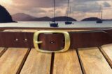 Center Bar Buckle Leather Belt Walnut Bridle on 1-1/2" Solid Brass Buckle