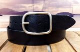 Center Bar Buckle Leather Belt in Black Aztec with 1-1/2" Nickle Matte Buckle