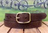 Center Bar Leather Belt in Yellowstone Brown Nut Bison with 1-1/4" Natural Brass