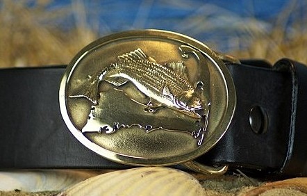 Cape Cod Striped Bass Angler Buckle in Solid Brass