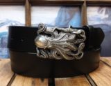 Kraken Octopus Leather Belt in Black