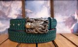 Antique Silver Sea Kraken Two Moons 1-1/2" Leather Belt in Two Tone Turquoise