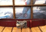 Sea Kraken Leather Belt on Bordeaux Softie with Antique Silver Buckle