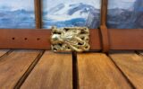 Sea Kraken Octopus Leather Belt on Tan Leather with Solid Brass Buckle