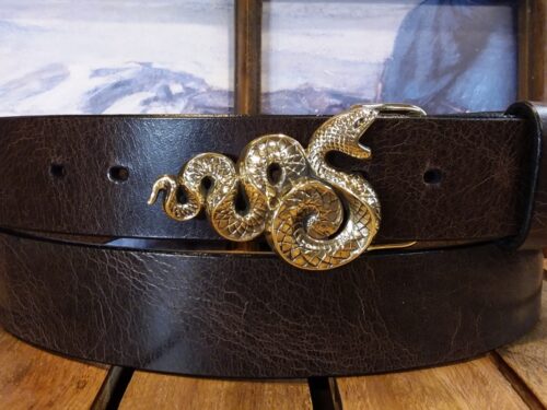 Cobra Snake Leather Belt on 1-1/2" Brown Vintage Glazed