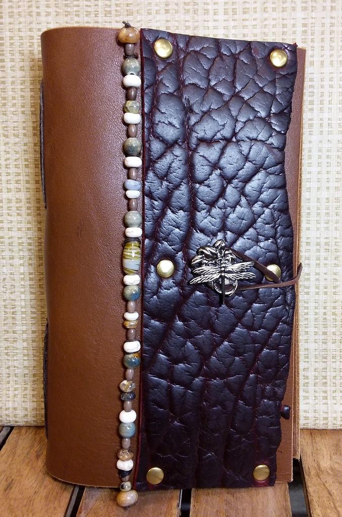 Beaded Dragonfly Leather Journal