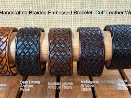 Artisan Handcrafted Braided Embossed Bracelet, Cuff Leather Wristband
