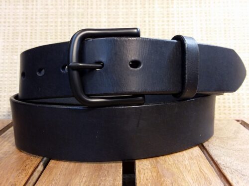Vintage Crazy Horse Distressed Leather Belt in Black on 1-1/2" Black PVD Buckle
