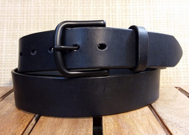 Black on Black Leather Belt on 1-1/2" Black Distressed Leather