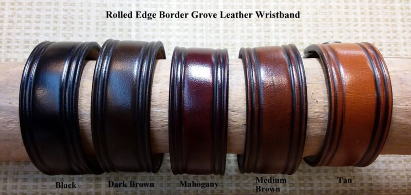 Rolled Edge Border Groove Leather Wristband