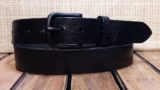 Black on Black Leather Belt with 1-1/4" PVD Black Buckle on Black Vintage Glazed