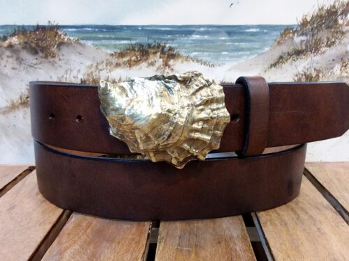 Barnstable Oyster Shell Leather Belt in Solid Brass / Bomber Brown