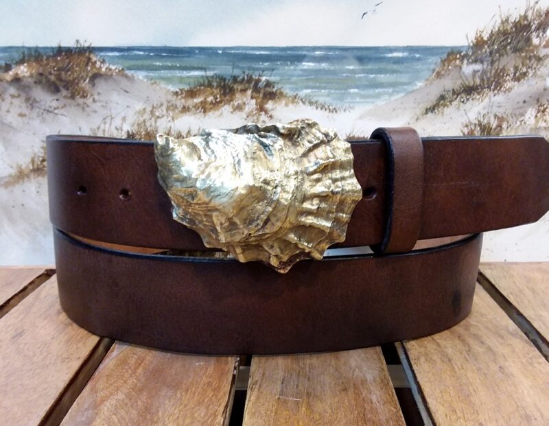 Barnstable Oyster Shell Leather Belt in Solid Brass / Bomber Brown