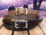 Skinny Thin Harness Leather Belts with Roller Bar Buckles
