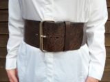 Women's Wide Leather Fashion Belt shown in Brown Vintage Glazed with 4" Single Prong Silver Plate Buckle