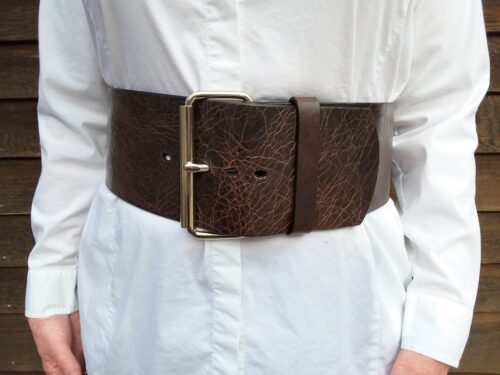 Women's Wide Fashion Belt shown in Brown Vintage Glazed with 4" Single Prong Silver Plate Buckle