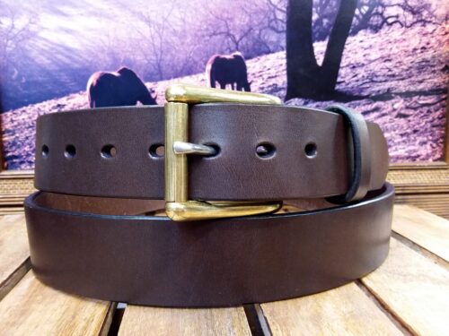 Men's Garrison Leather Work Belt in 1-1/2" Havana Bridle and Solid Brass