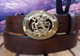 St George and The Dragon Leather Brown Belt on Oval Solid Brass Buckle