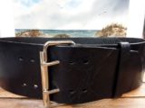 Woman’s Wide Fashion Belt in Black Vintage Glazed with 4" Double Prong Buckle
