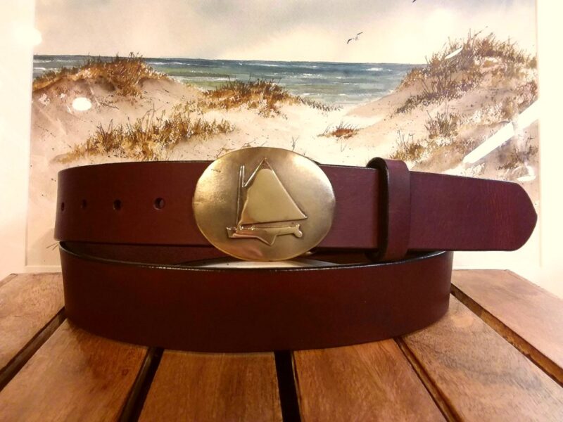 Cape Cod Skiff Leather Belt in Solid Brass