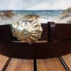 Barnstable Oyster Shell Leather Belt in Solid Brass and Brown Glazed