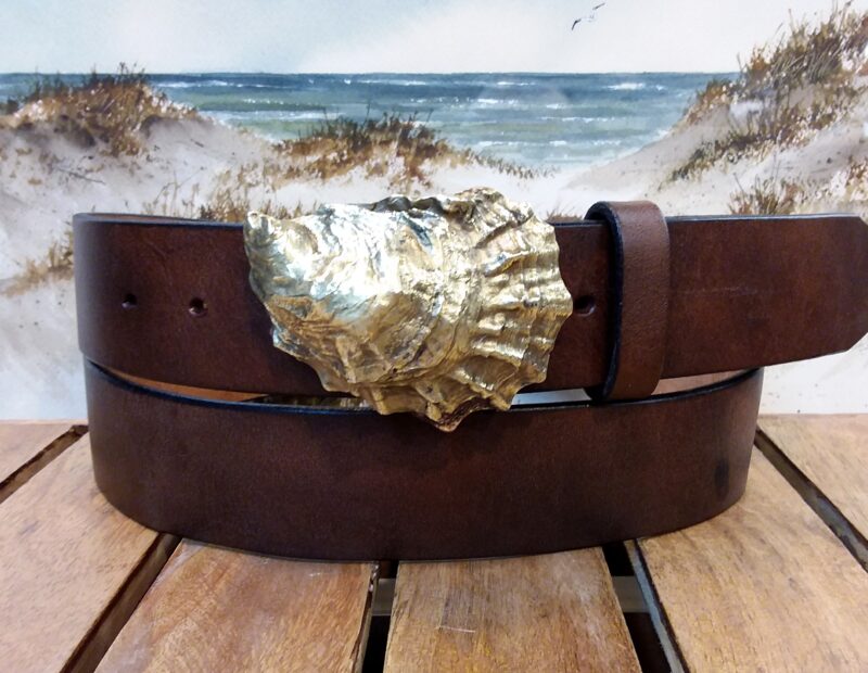 Barnstable Oyster Shell Leather Belt in Bomber Brown with Solid Brass Buckle
