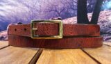 Skinny Thin Leather Belt in Red Vintage Glazed with 5/8" Solid Brass Center Bar Buckle