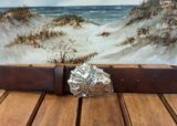 Barnstable Oyster Shell Leather Belt in Sterling Silver on Bomber Brown