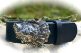 Barnstable Oyster Shell Leather Belt in Black with White Bronze Silver