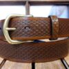 Dragon Scale Leather Belt in Tan Antique Finish with Natural Brass in 1-1/2"