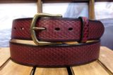 Dragon Scale Leather Belt in Back Cherry Two Tone with Antique Brass Buckle 1-1/2"