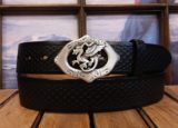 Flying Dragon Scale Leather Belt in Black with Silver Plate Buckle