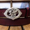 Flying Dragon Leather Belt in Black Cherry in Silver Plate