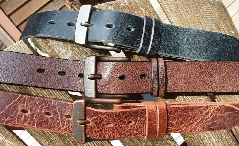 Vintage Double Leather Belts in Denim, Brown and Tan Vintage Glazed Leather