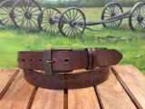 Vintage Double Leather Belt in Brown Glazed with 1-1/4" Antique Brass Buckle