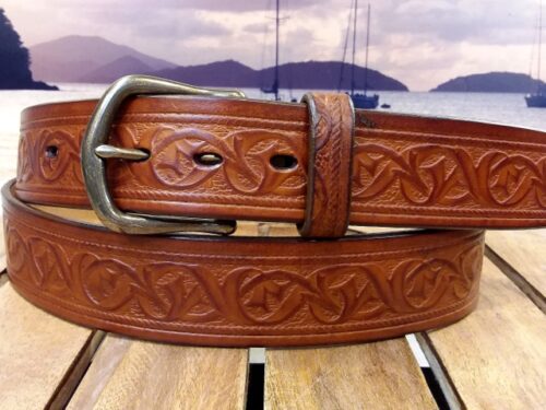 Harbor Rope Sailing Leather Belt in 1-1/2" Tan Antique Hand Dye with Antique Brass Buckle
