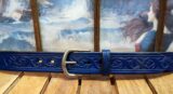 Harbor Rope Sailing Leather Belt in Sea Blue Combo with 1-1/2" Nickel Matte Silver Buckle