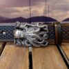 Kraken Dragon Scale Embossed Leather Belt in Tan Antique Finish