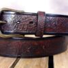 Black Widow Spider Leather Belt in Mahogany Antique Finish with Antique Brass