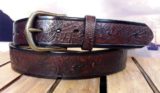 Black Widow Spider Leather Belt in Mahogany Antique Finish with Antique Brass