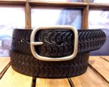Two Moons Leather Belt in Black Hand Dye with 1-1/2" Nickel Matte Center Bar Buckle