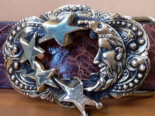 Moon and Stars Belt Buckle in Solid Brass