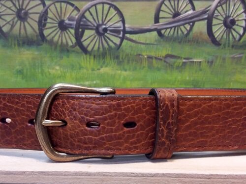 American Bison Wide Leather Belt in Cognac with 1-1/2" Antique Brass Buckle