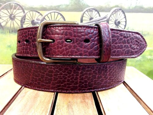 American Bison Handcrafted Wide Leather Belt in Tucson Black Cherry with 1-3/4" Antique Brass Buckle