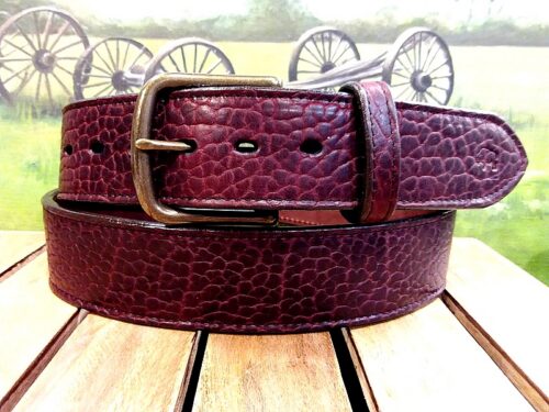 American Tucson Bison Wide Leather Belt in Black Cherry with 1-3/4" Antique Brass Buckle