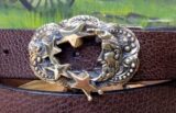 Moon and Stars Buckle in Solid Brass on Etched Background