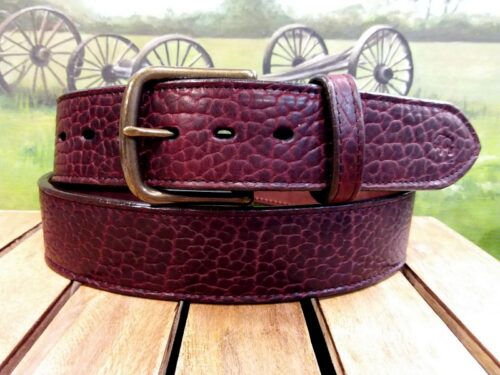 Bison Wide Leather Belt in Tucson Black Cherry with Antique Brass Buckle