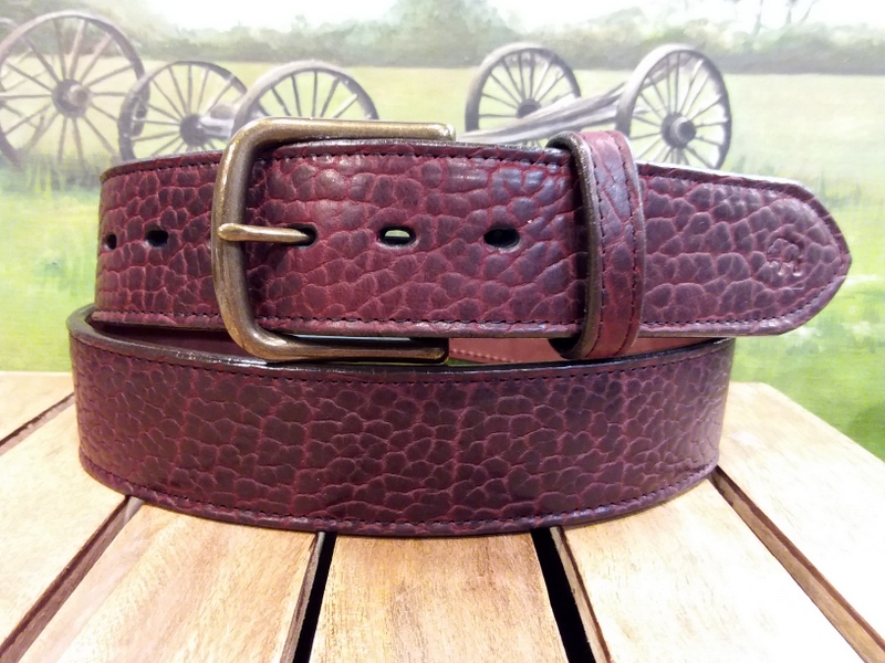 Bison Wide Leather Belt in Tucson Black Cherry with 1-3/4" Antique Brass Buckle