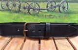 American Bison Wide Leather Belt in Black Tucson with 2" Antique Brass Buckle