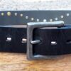 Wave Leather Rivet Belt in Black Vintage Glazed with Silver and Brass with Antique Silver Buckle